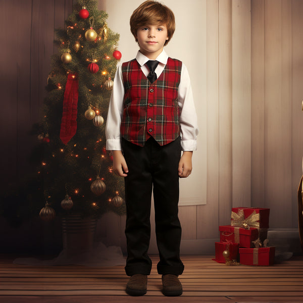 Boys Red Plaid Christmas Occasion Suit Set 2T-7 - SophiasStyle.com